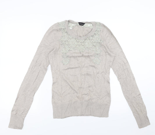 Topshop Womens Beige   Pullover Jumper Size 10  - floral lace detail