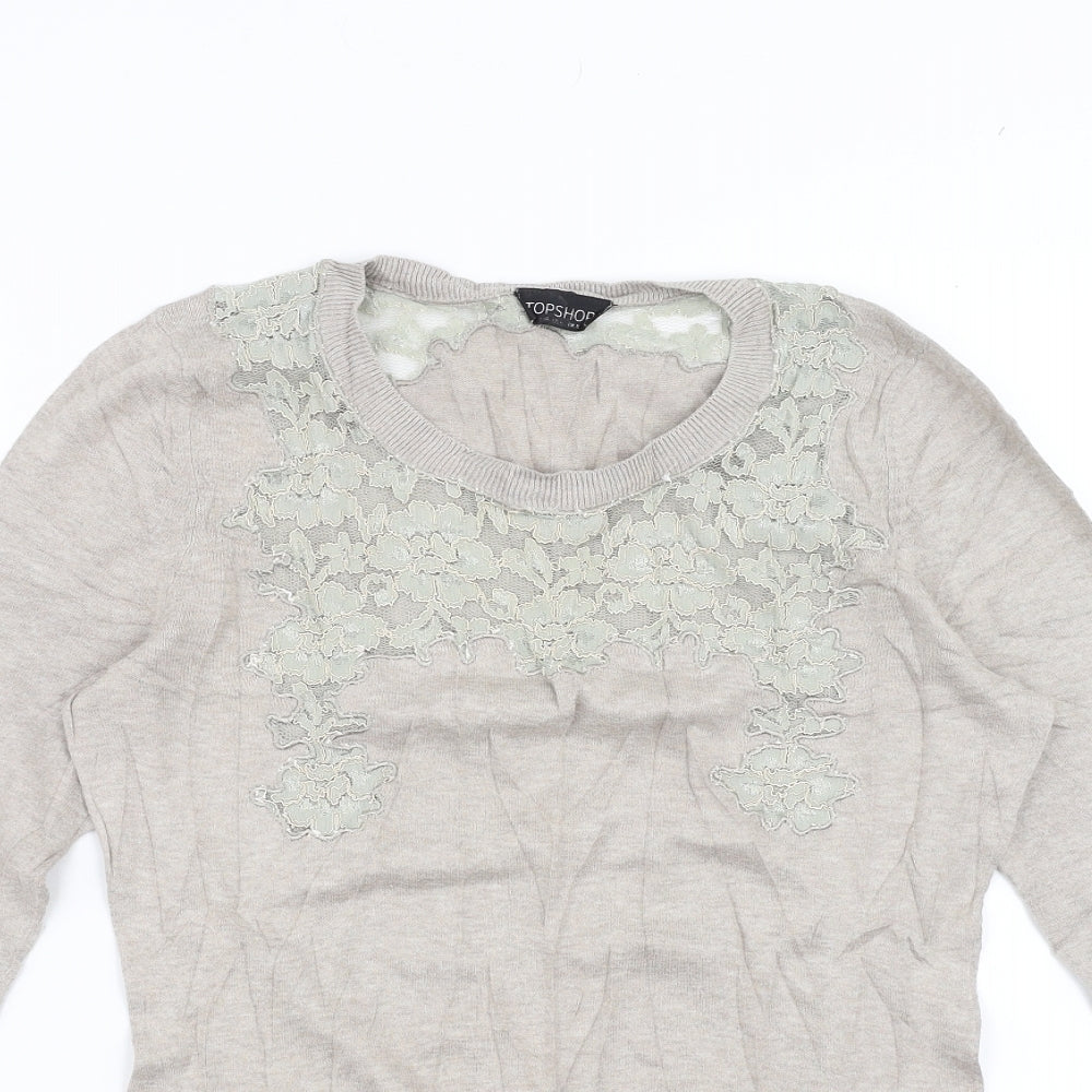 Topshop Womens Beige   Pullover Jumper Size 10  - floral lace detail