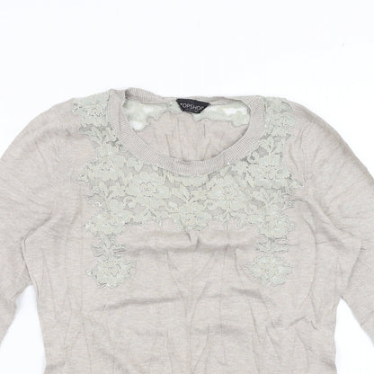 Topshop Womens Beige   Pullover Jumper Size 10  - floral lace detail