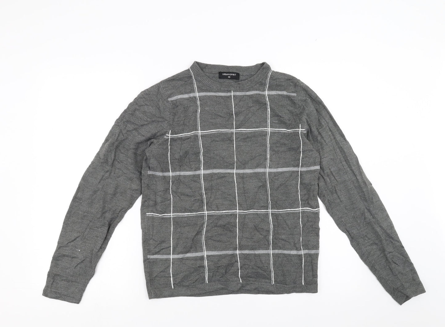 UrbanSpirit Mens Grey Check  Pullover Jumper Size XS