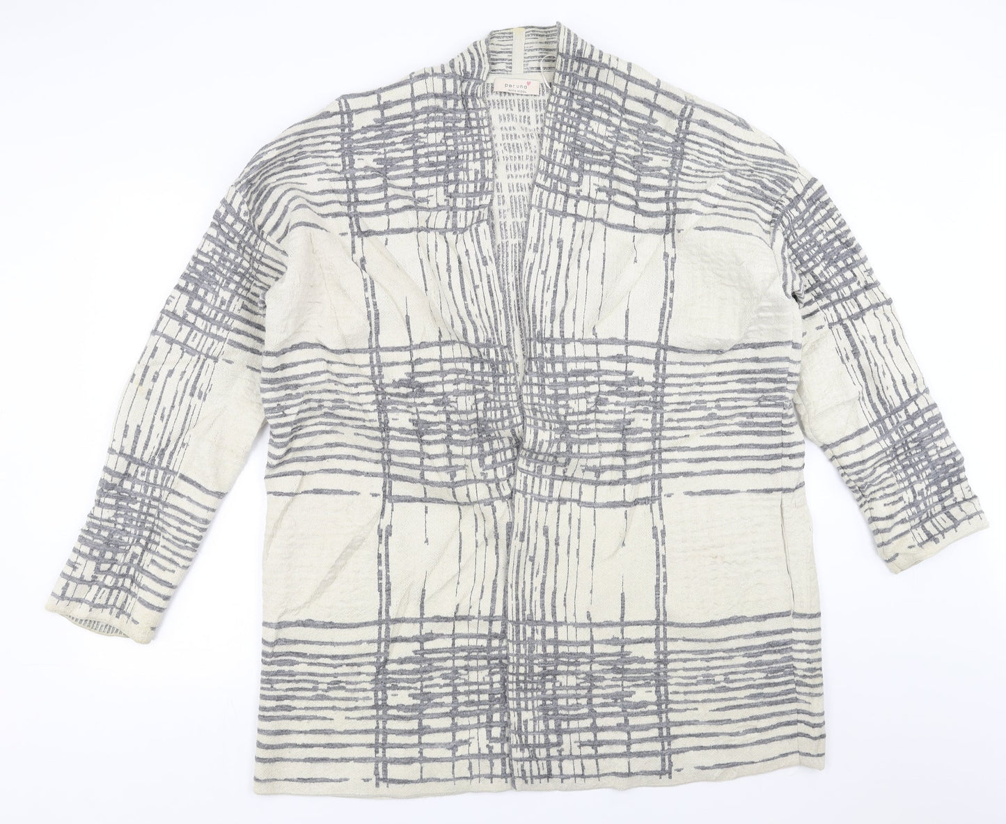 Marks and Spencer Womens Beige Geometric  Cardigan Jumper Size 18