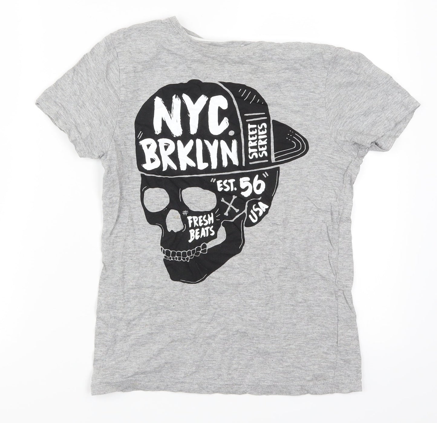 Primark Boys Grey   Basic T-Shirt Size 10-11 Years  - NYC Brooklyn Skull