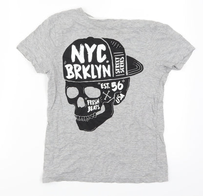 Primark Boys Grey   Basic T-Shirt Size 10-11 Years  - NYC Brooklyn Skull
