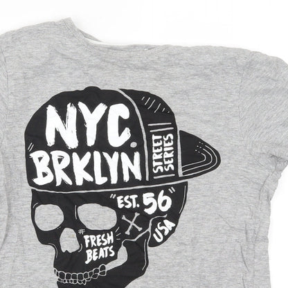 Primark Boys Grey   Basic T-Shirt Size 10-11 Years  - NYC Brooklyn Skull