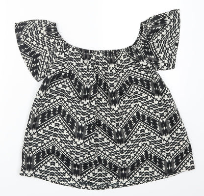 Primark Womens Black Geometric  Basic T-Shirt Size 8