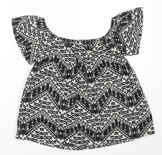 Primark Womens Black Geometric  Basic T-Shirt Size 8