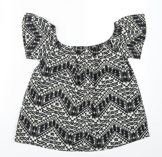 Primark Womens Black Geometric  Basic T-Shirt Size 8