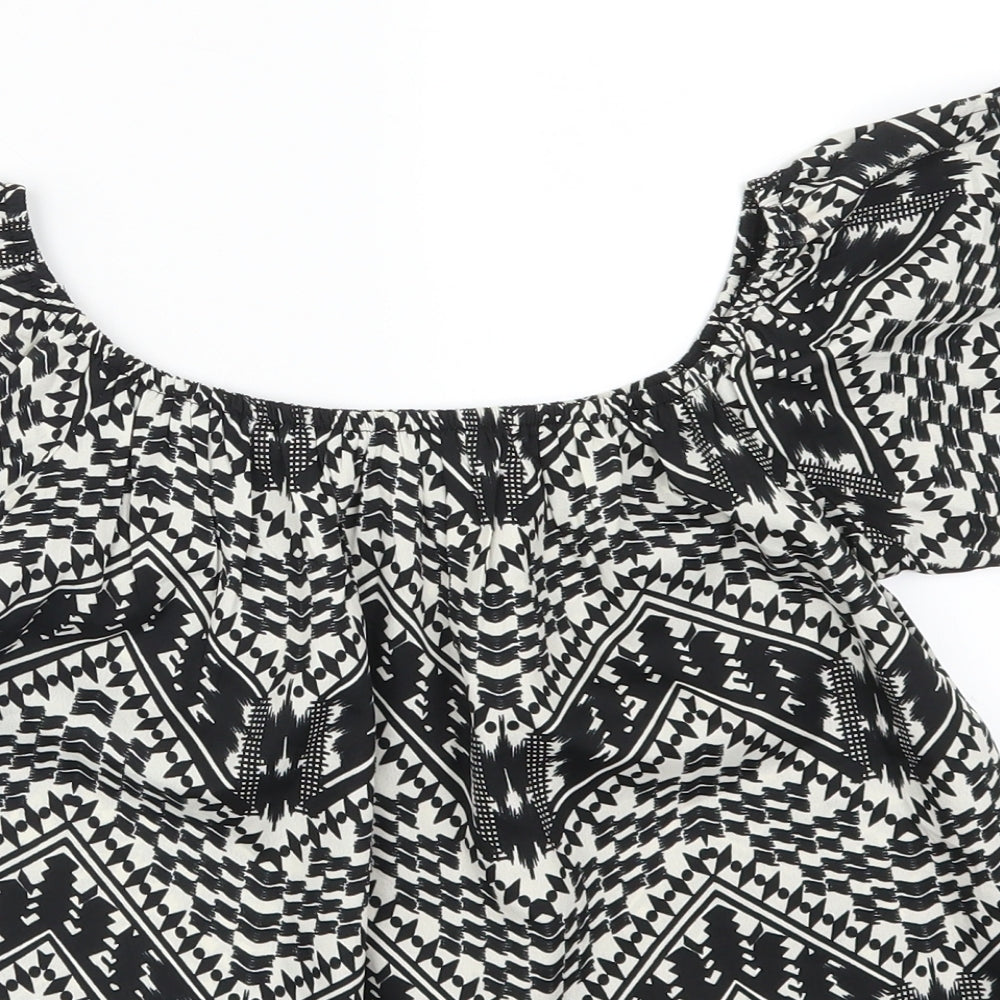 Primark Womens Black Geometric  Basic T-Shirt Size 8