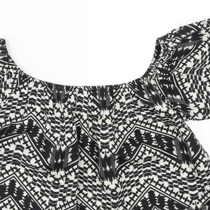 Primark Womens Black Geometric  Basic T-Shirt Size 8