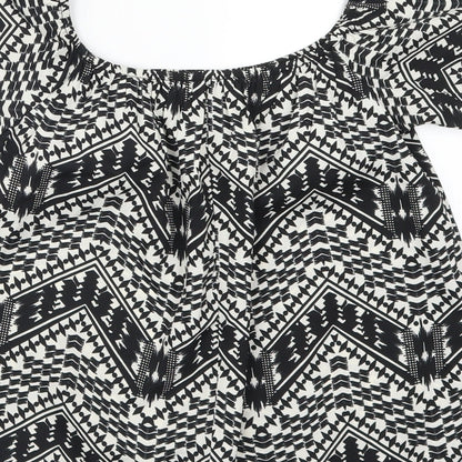 Primark Womens Black Geometric  Basic T-Shirt Size 8