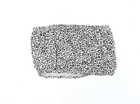 Primark Womens Black Animal Print  Cropped Blouse Size L