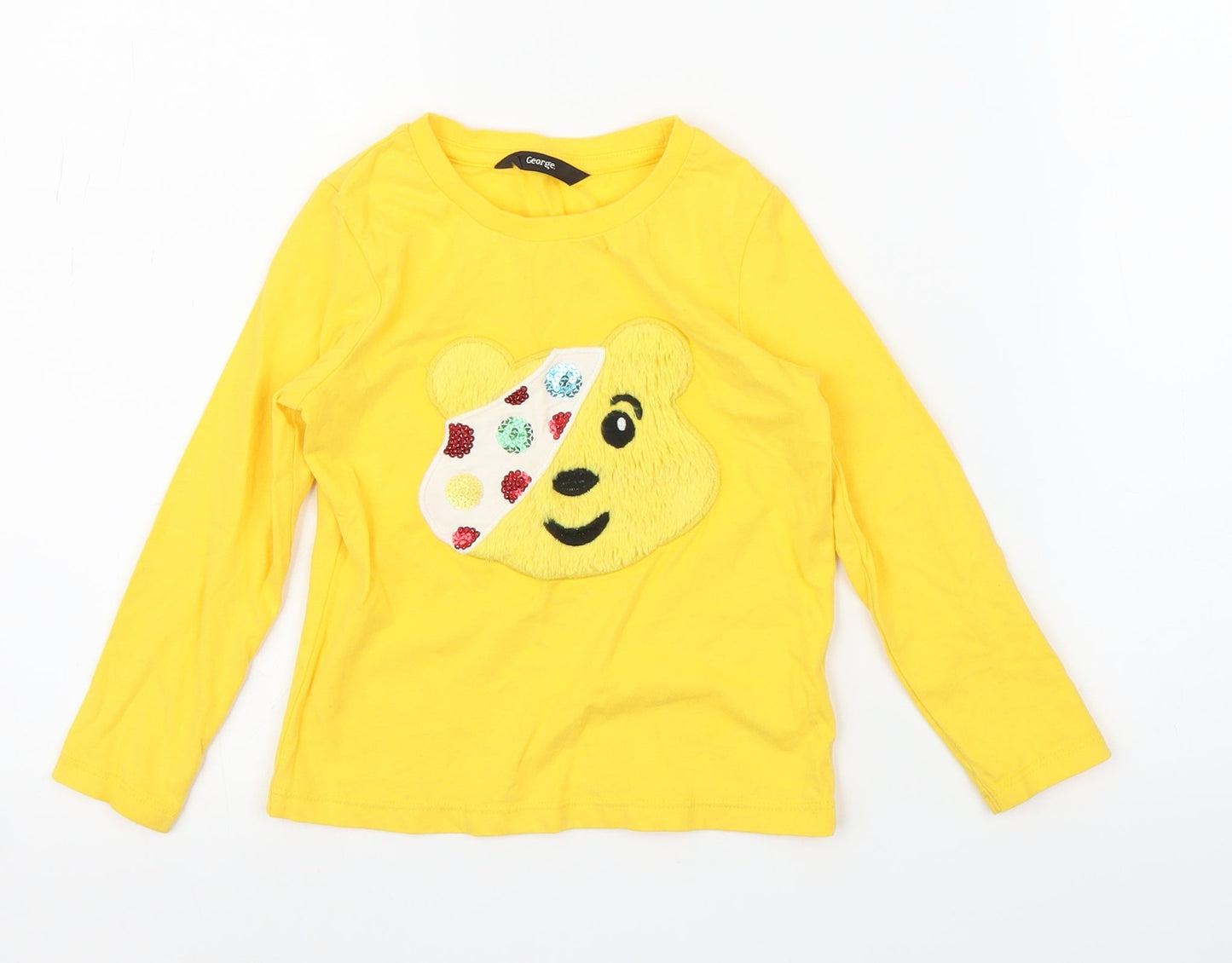 George Girls Yellow   Basic T-Shirt Size 2-3 Years  - Pudsey Bear