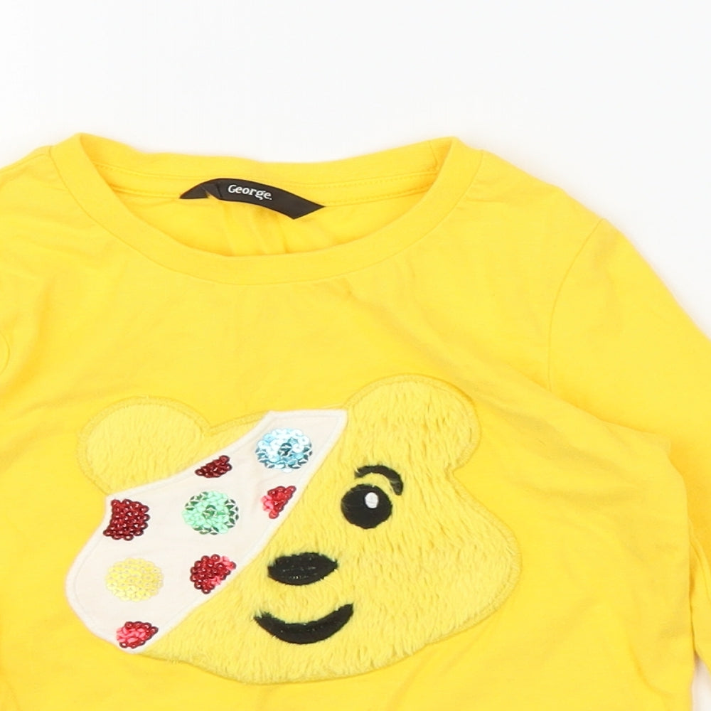 George Girls Yellow   Basic T-Shirt Size 2-3 Years  - Pudsey Bear