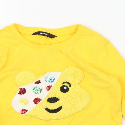 George Girls Yellow   Basic T-Shirt Size 2-3 Years  - Pudsey Bear