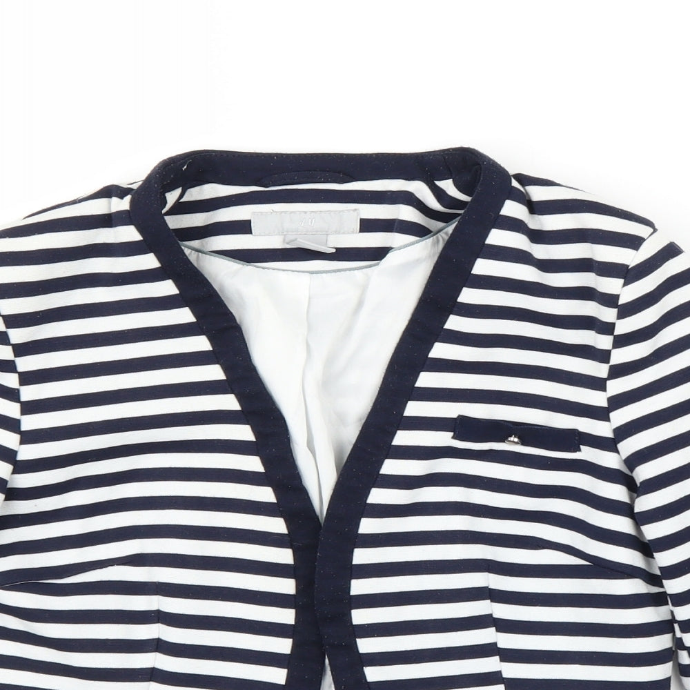 H&M Womens Blue Striped  Cardigan Jumper Size 8