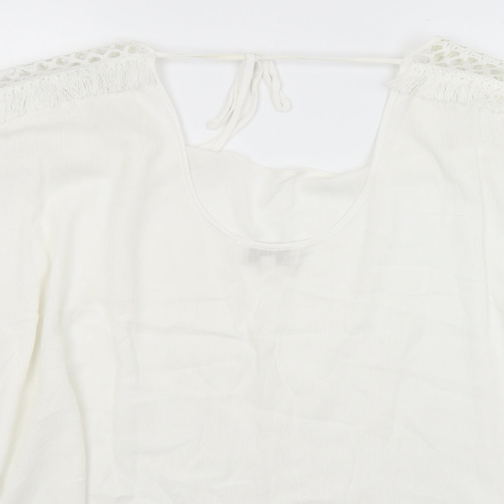 Womens UK Size 10 Apricot White Tunic T-Shirt