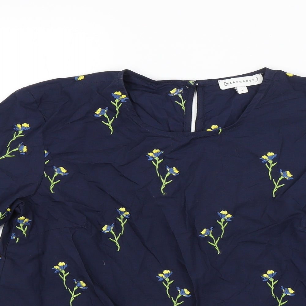 Womens UK Size 8 Warehouse Blue Basic Blouse