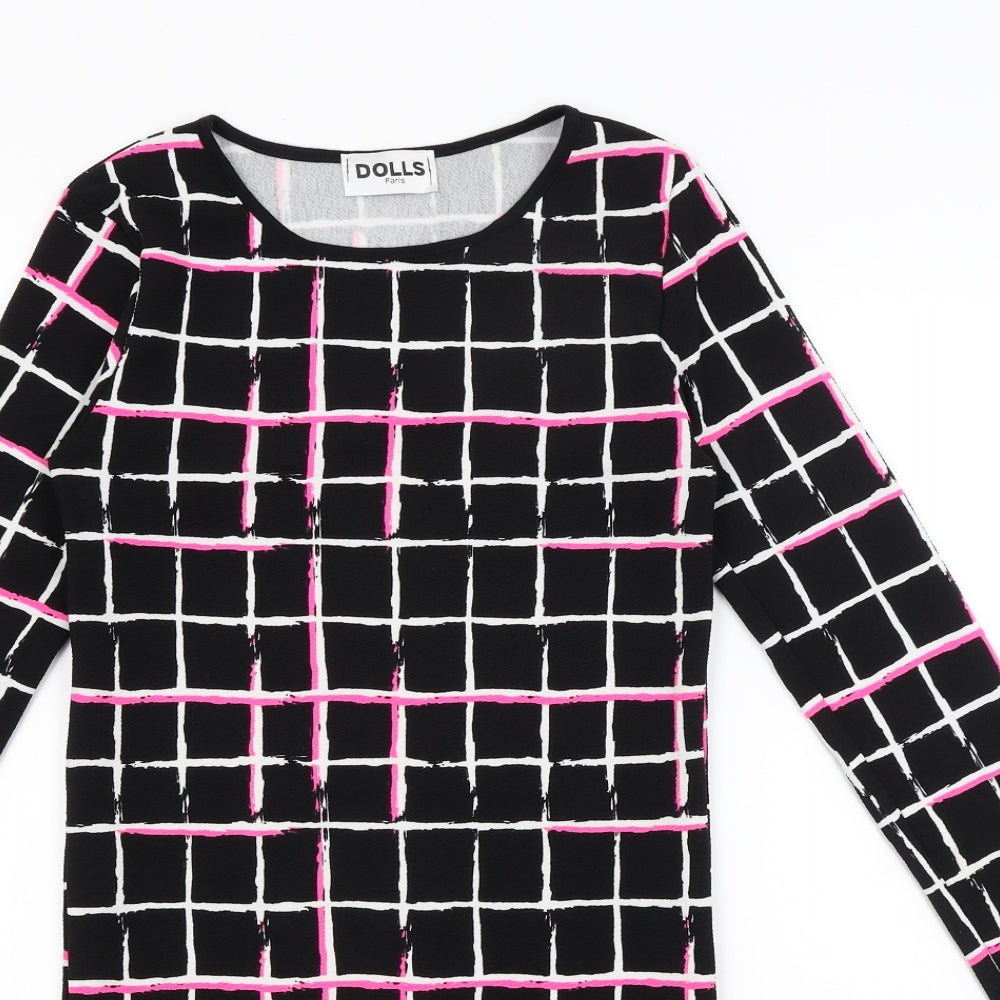 Dolls Paris Womens Black Check  T-Shirt Dress  Size S