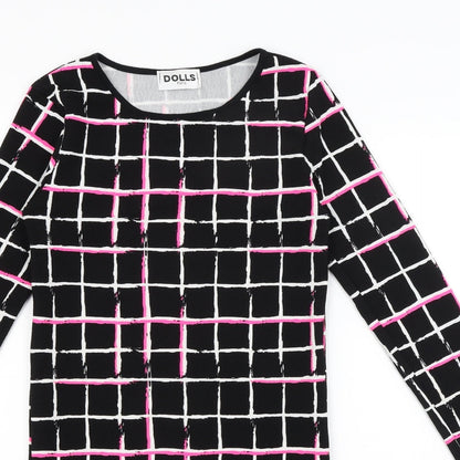 Dolls Paris Womens Black Check  T-Shirt Dress  Size S