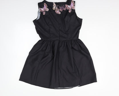 XJF Womens Black Floral  Fit & Flare  Size M