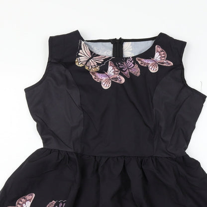 XJF Womens Black Floral  Fit & Flare  Size M