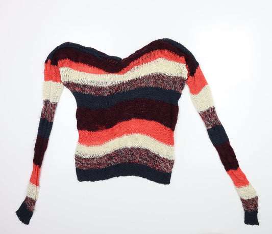 Only Womens Red Striped Knit Pullover Jumper Size M