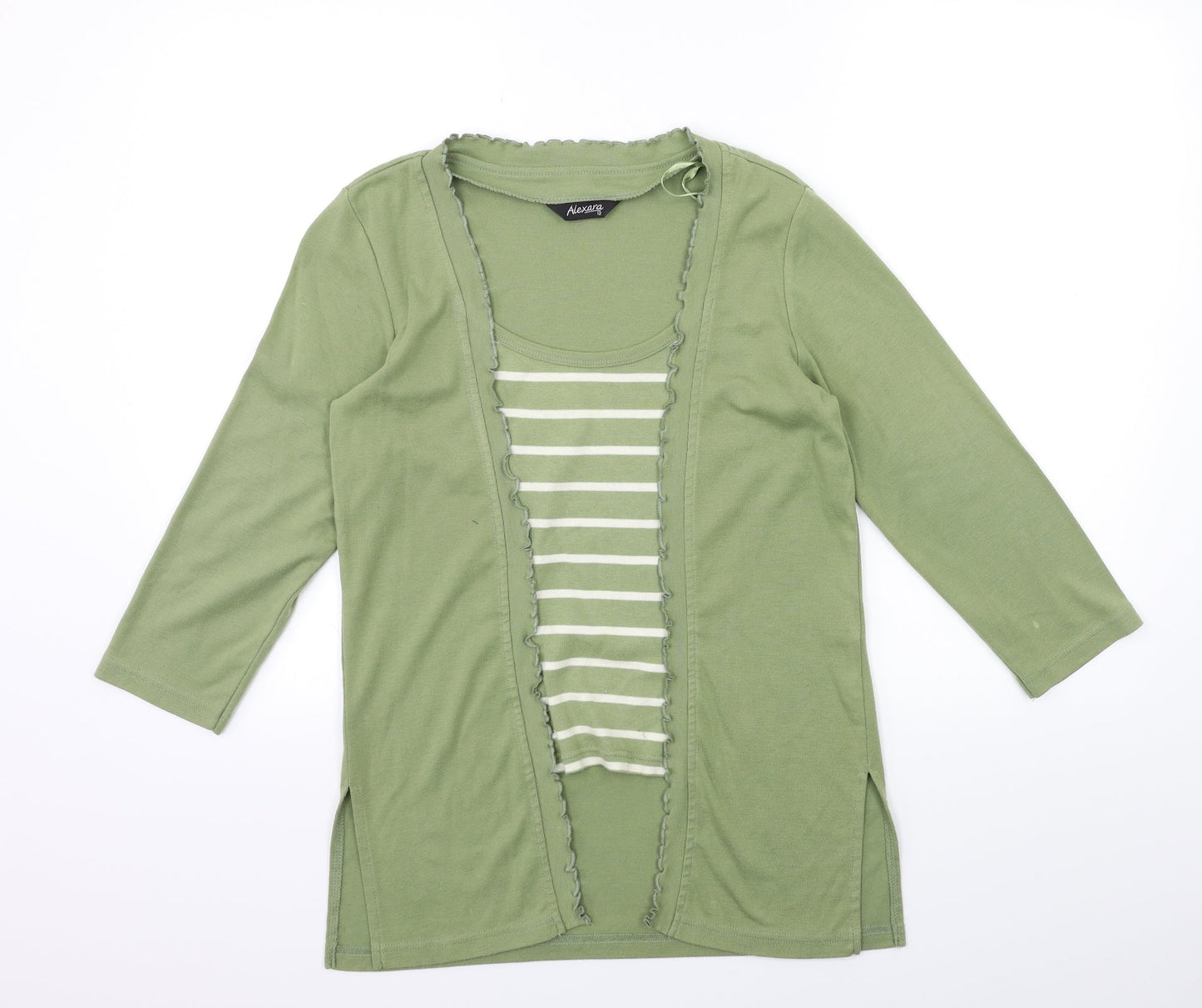 ALEXARA Womens Green Striped  Basic T-Shirt Size 12