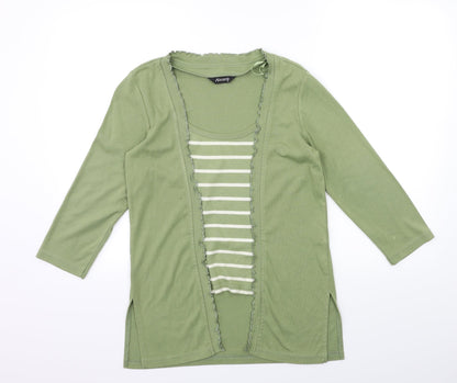 ALEXARA Womens Green Striped  Basic T-Shirt Size 12