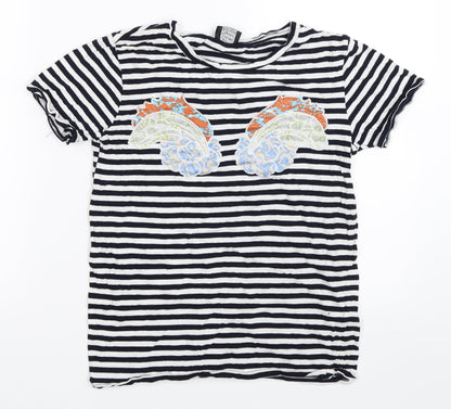 Womens UK Size S Zara Blue Basic T-Shirt