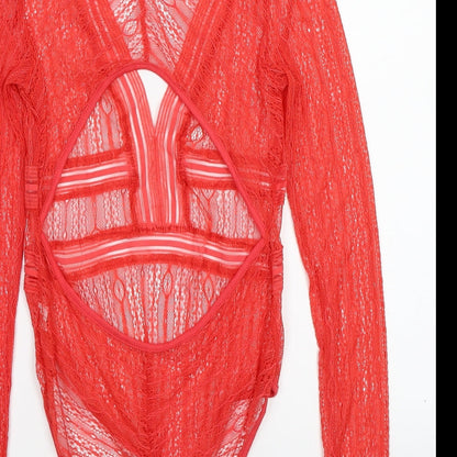 Womens UK Size L Preworn One-Piece Orange Bodysuit