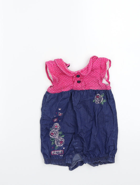 Front view of George girls’ blue babygrow one-piece, size 0-3, months