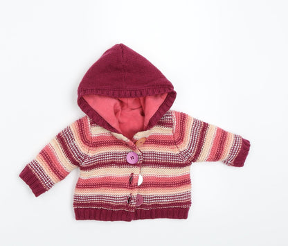 Nutmeg Girls Pink Striped  Jacket Coatigan Size 0-3 Months