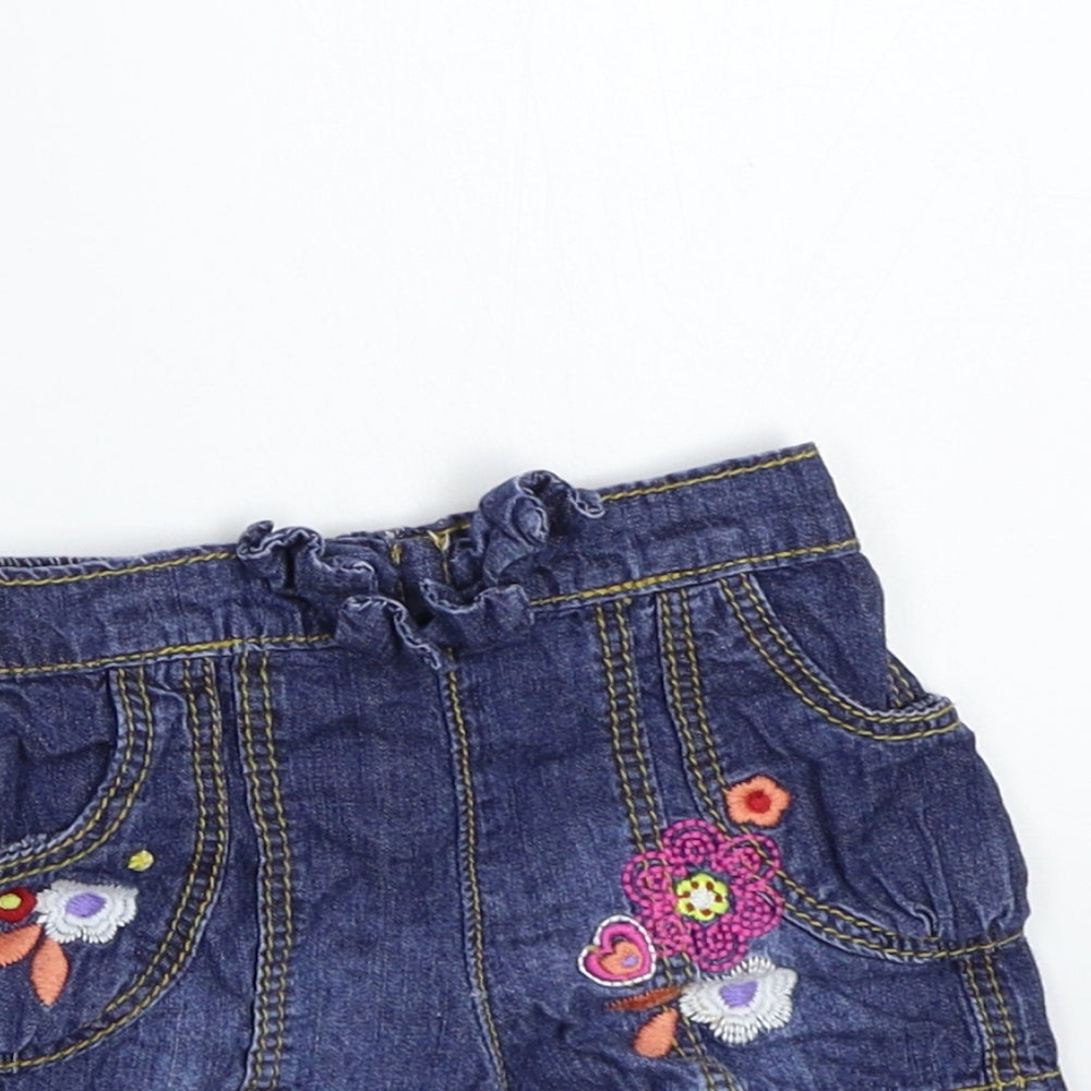 M&Co Girls Blue Floral  Cropped Trousers Size 0-3 Months