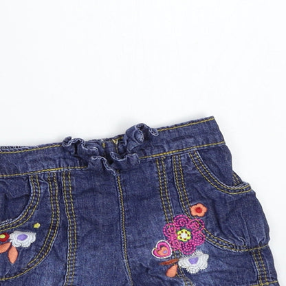 M&Co Girls Blue Floral  Cropped Trousers Size 0-3 Months