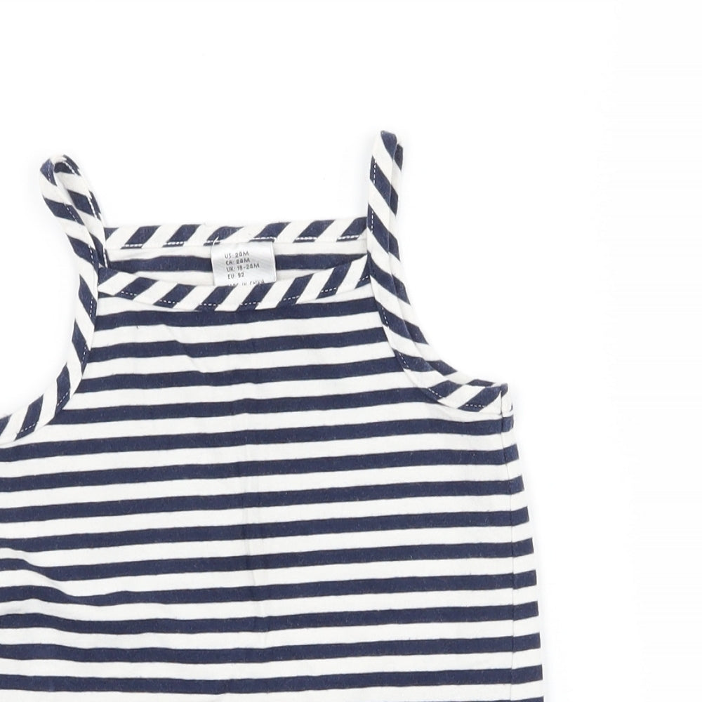 Preworn Girls Blue Striped Jersey Camisole Tank Size 2 Years
