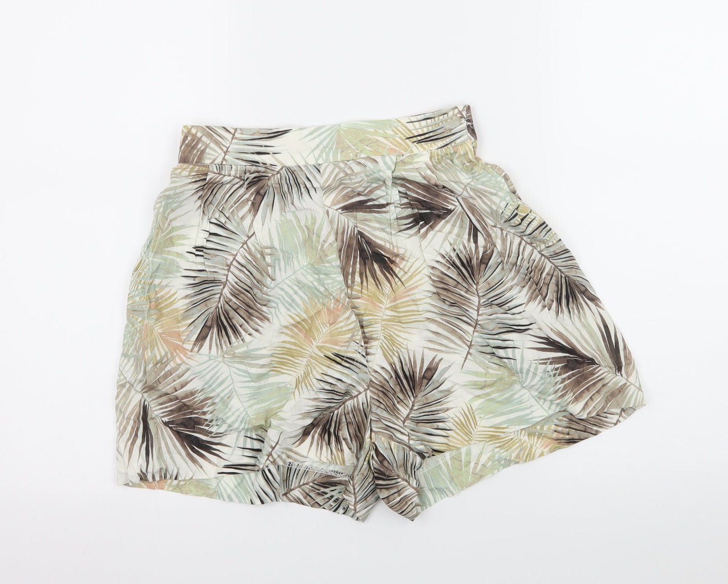 H&M Womens Ivory Geometric  Hot Pants Shorts Size 6 - Leaf print