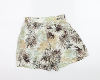 H&M Womens Ivory Geometric  Hot Pants Shorts Size 6 - Leaf print