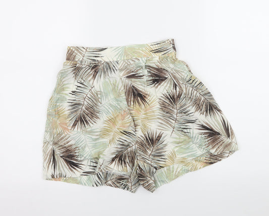H&M Womens Ivory Geometric  Hot Pants Shorts Size 6 - Leaf print