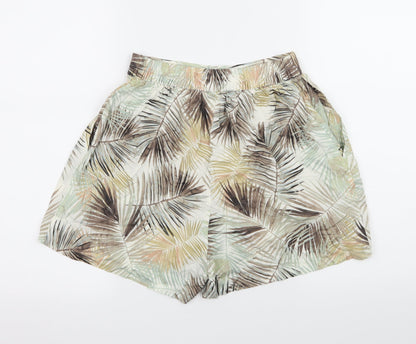 H&M Womens Ivory Geometric  Hot Pants Shorts Size 6 - Leaf print