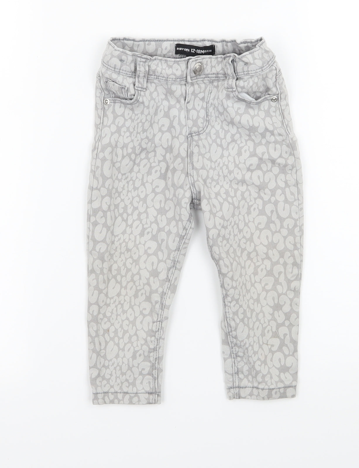 Denim & Co. Girls Grey Animal Print Denim Capri Jeans Size 12-18 Months