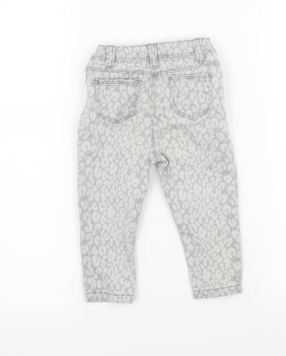 Denim & Co. Girls Grey Animal Print Denim Capri Jeans Size 12-18 Months