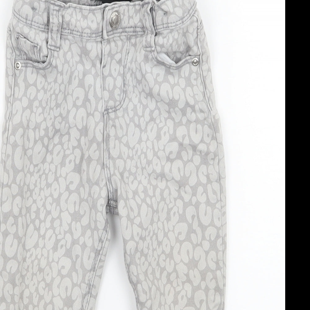 Denim & Co. Girls Grey Animal Print Denim Capri Jeans Size 12-18 Months