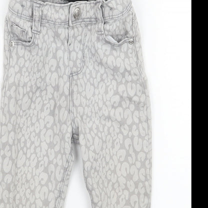 Denim & Co. Girls Grey Animal Print Denim Capri Jeans Size 12-18 Months