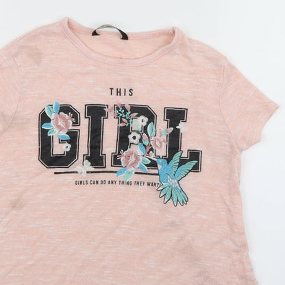 George Girls Pink Fair Isle  Basic T-Shirt Size 9-10 Years