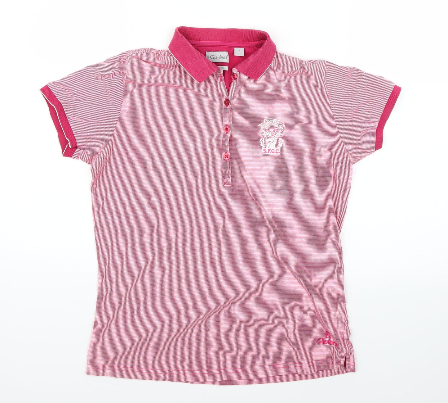 Glenbrae Womens Pink Striped  Basic Polo Size M