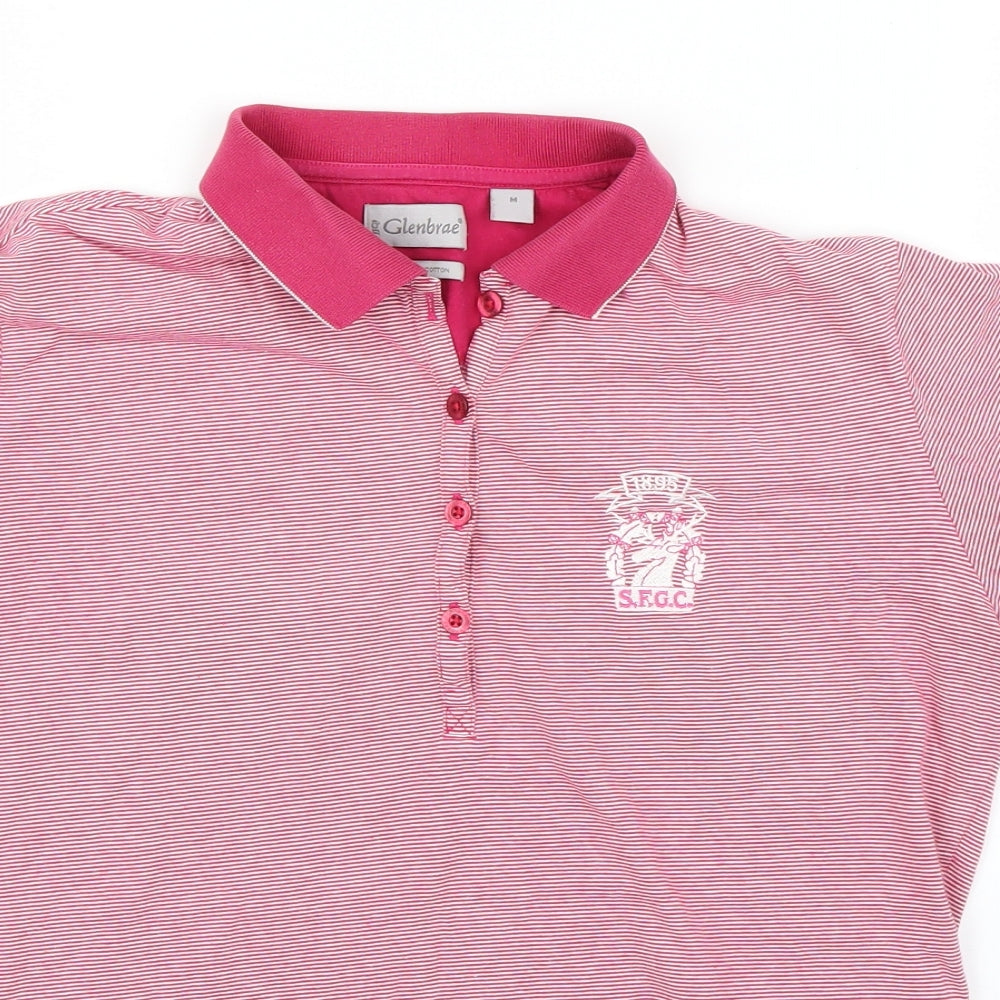 Glenbrae Womens Pink Striped  Basic Polo Size M