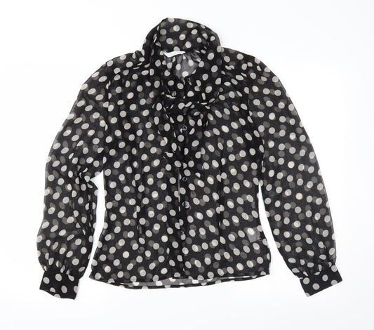 AMARANTO Womens Black Polka Dot  Basic Button-Up Size 10