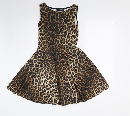 Miso Womens Brown Animal Print  A-Line  Size 8