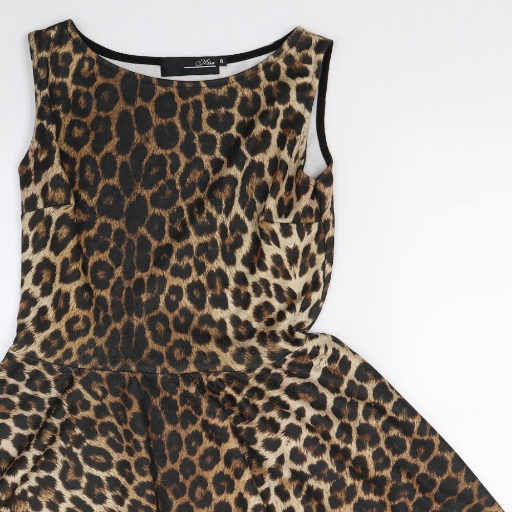 Miso Womens Brown Animal Print  A-Line  Size 8