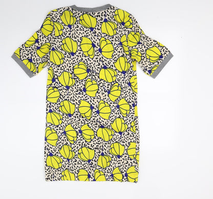 Fruity Fever Womens Yellow Floral  A-Line  Size S
